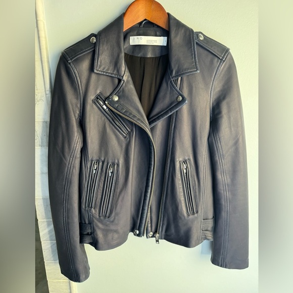 IRO Navy Han Leather Jacket size 42 - Picture 3 of 12